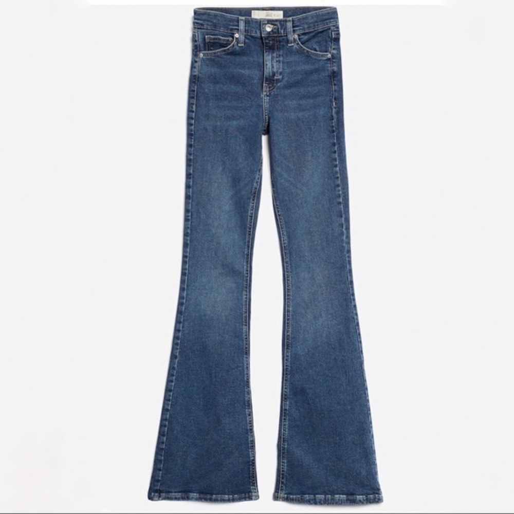 Topshop Blue High Rise Flared Denim Jeans
